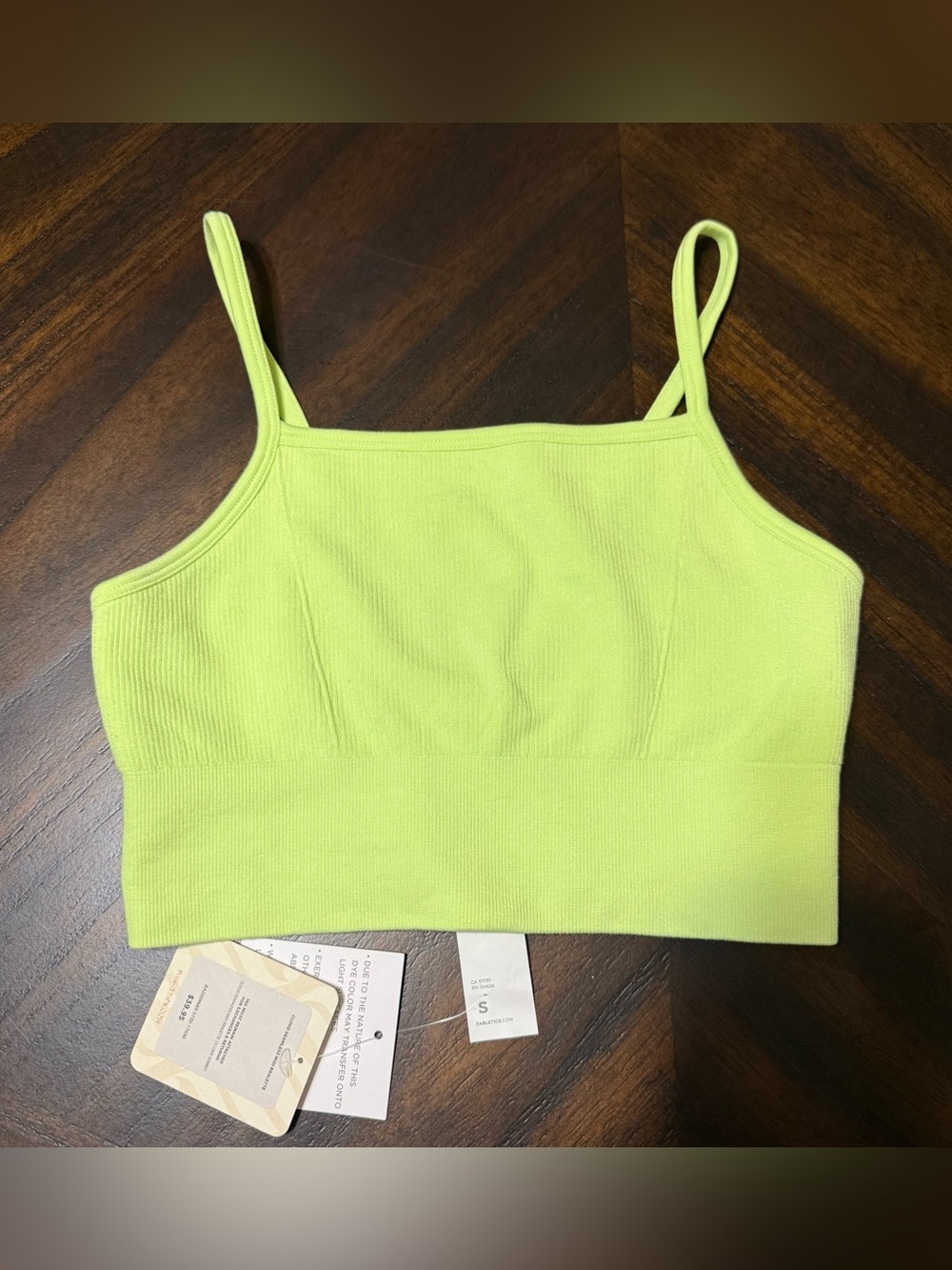 Fabletics Cloud Seamless Midi Bralette Neon Green Ribbed Low Impact Sports bra S